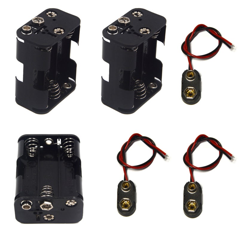 LAMPVPATH 3 Pcs 6 x 1.5V (9V) AA Battery Holder Leads with 3 Pcs 9V I Type Snap Connector Plastic Housing Two Layers Battery Case - Image 1